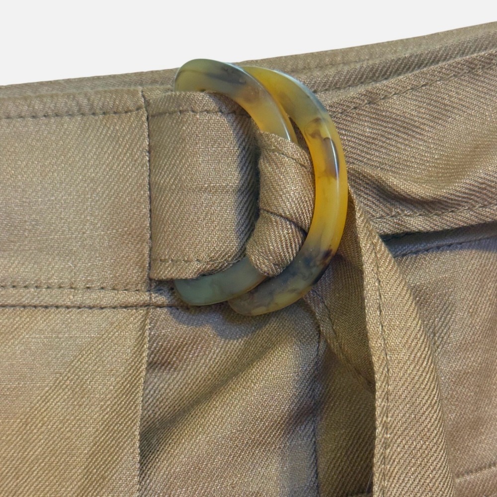 WHITE HOUSE BLACK MARKET Brown Linen Blend Wrap Skort Tortoise D-Ring Belted  S - Picture 3 of 8